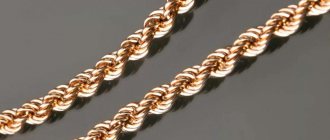 Вид плетения золотой цепи Веревка